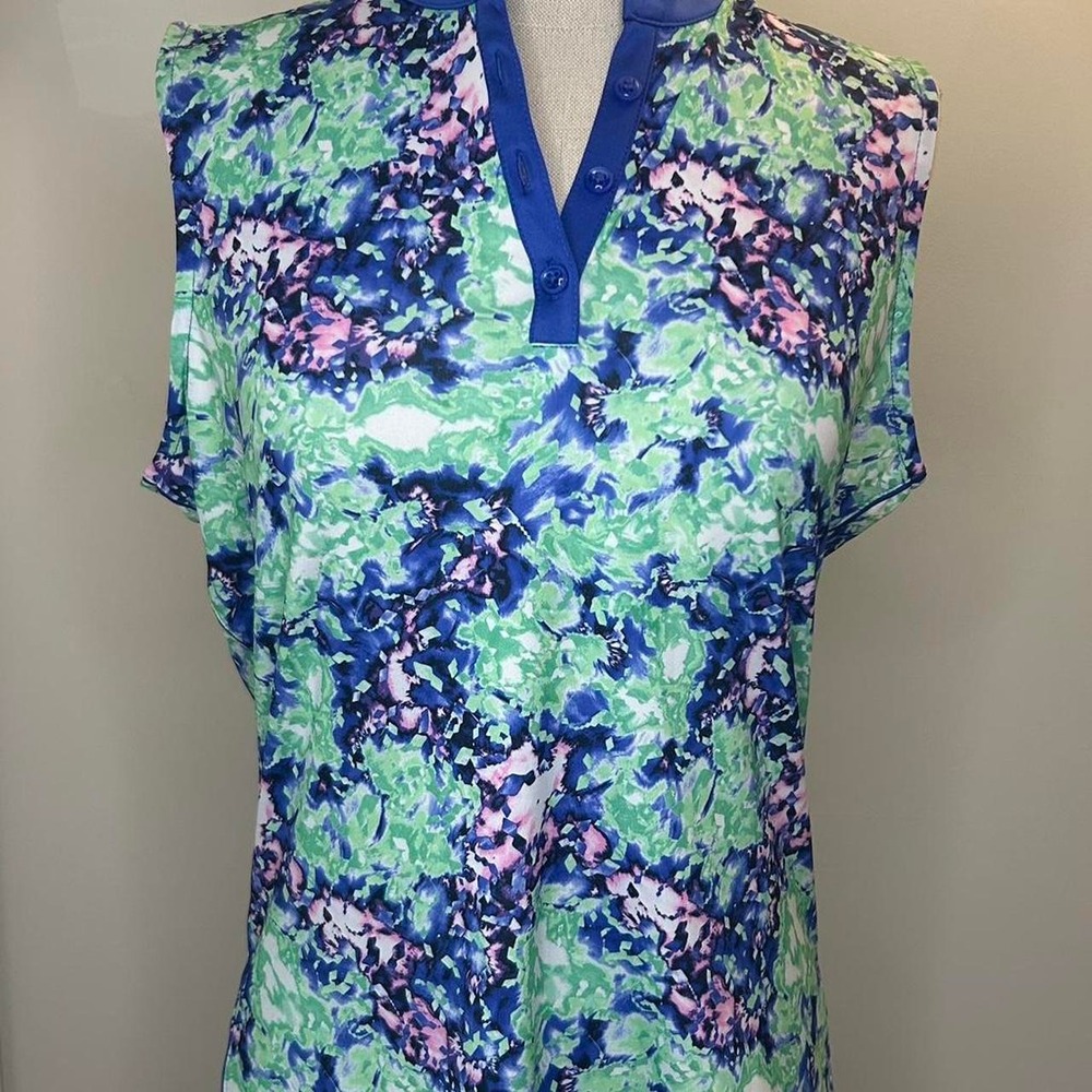 EP New York blue green print athletic sleeveless top Womens M